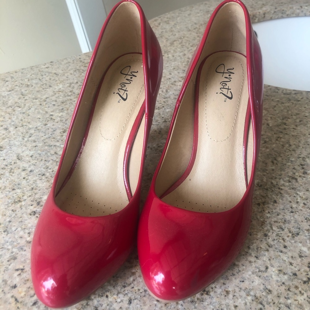 Red round toe heels